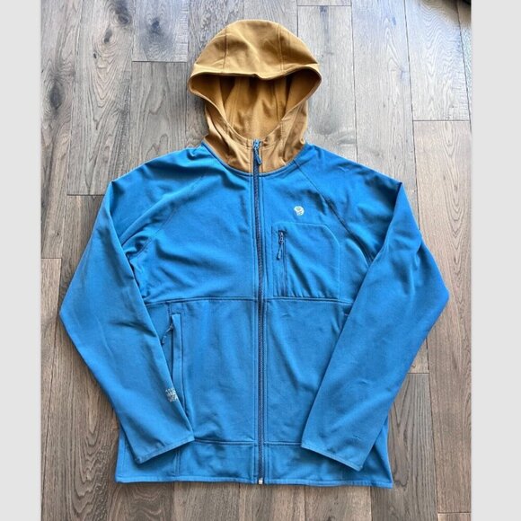 Mountain Hardwear Norse Peak Full-Zip Hoodie Size M Blue Tan Fleece Jacket - Picture 1 of 9